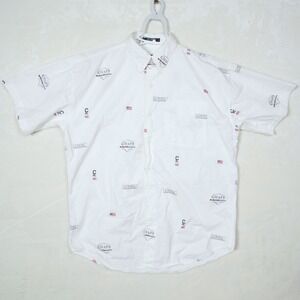 Chaps Ralph Lauren Mens White Logo Flag Print Short Sleeve Button Down Shirt M